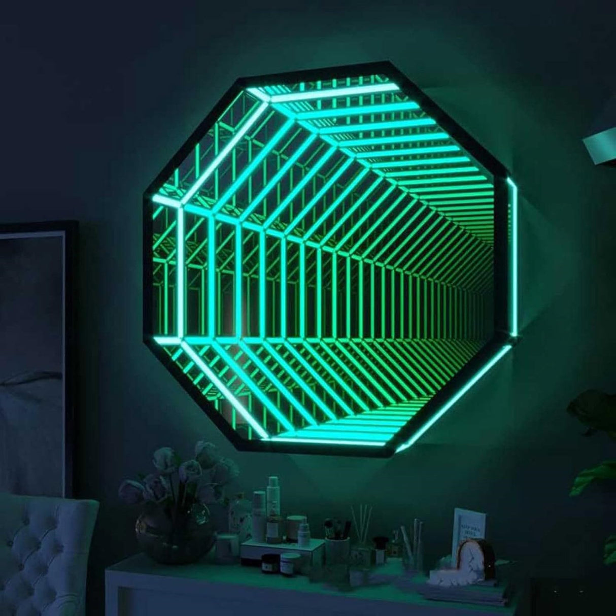 Infinity Hexagon Mirror, Remote Control LED Tunnel Lamp, Multicolor Tunnel Lamp Infinity Light Wall Hanging Lights, Infinity Mirror Art Light Night Light with Multi Color Changing Light,30cm/11.81in WoodArtSupply