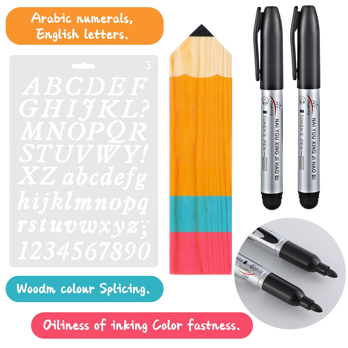 Zonon 8 Pieces Personalized Pencil Name Plate Blank Wooden Desk Sign with Marker Pen and English Letter Template Teacher Appreciation Presents for Classroom School Wood Decor Christmas Party Supplies Zonon