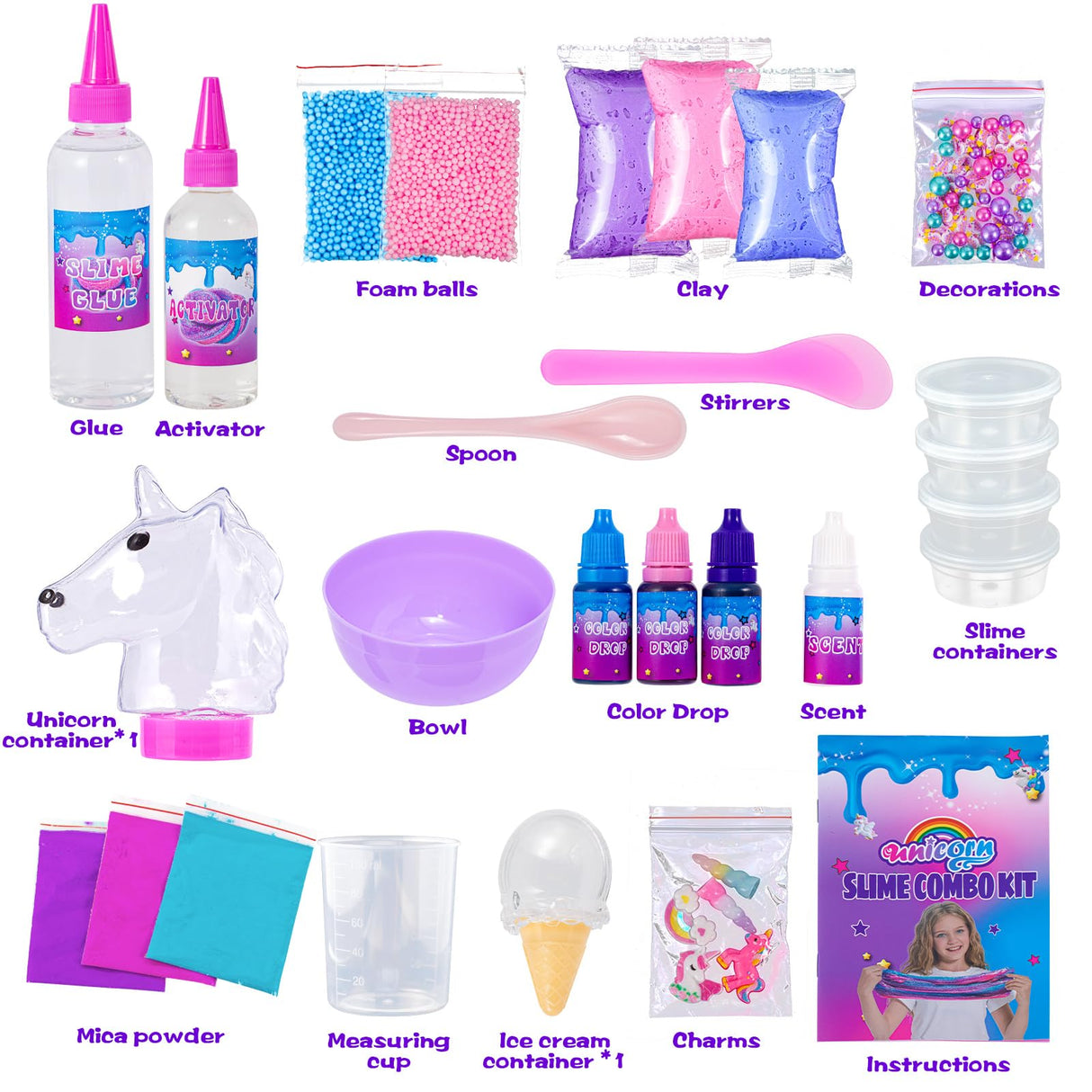 ZOnFRTO Mini Unicorn Slime Kit for Girls - Glimmer Crunchy, Butter, and Galaxy Slime for Kids 6-12 - Party Favors for Children ZOnFRTO