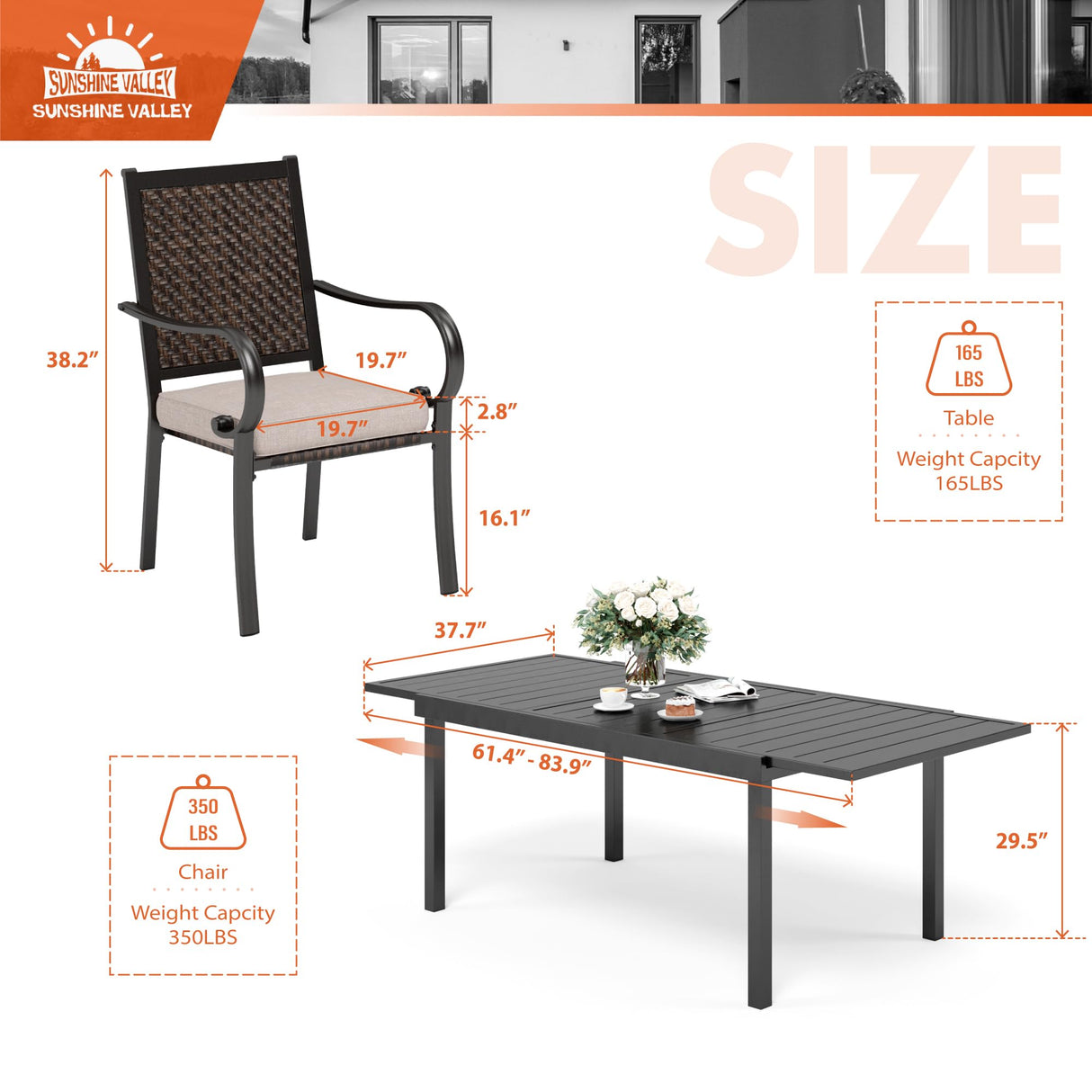 SUNSHINE VALLEY 9 Piece Wicker Patio Dining Sets, Outdoor Dining Sets for 8, 1 Expandable Metal Dining Table & 8 Patio Dining Chairs with Cushion All Weather Outdoor Table and Chair Sets for Backyard SUNSHINE VALLEY