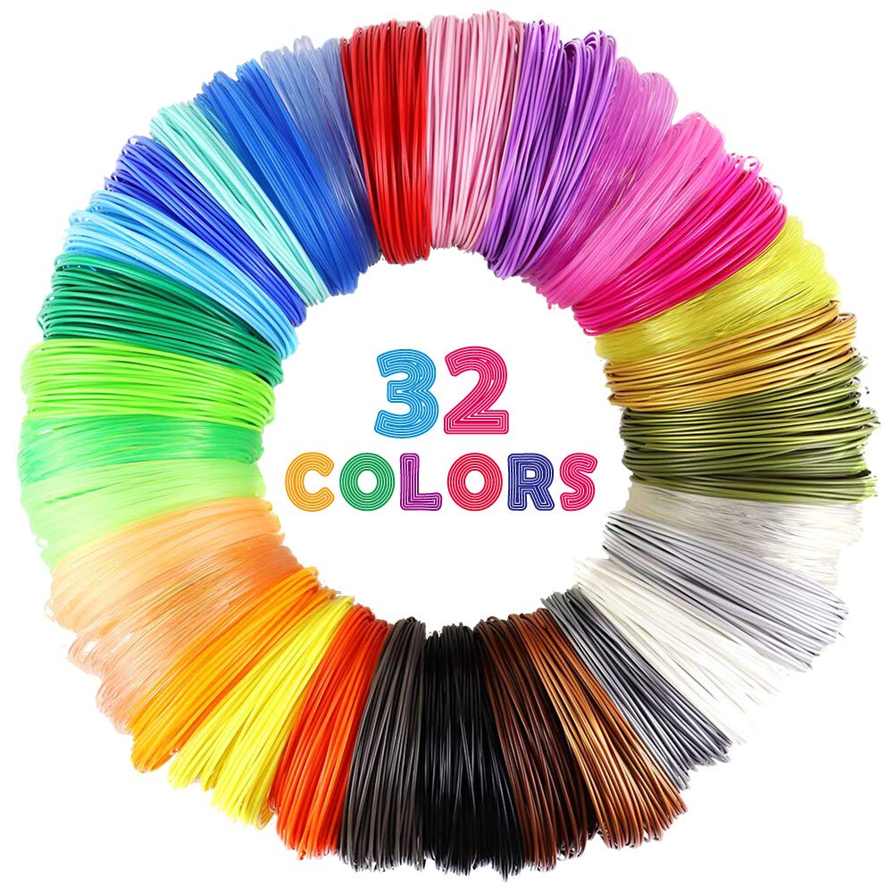 MIKA3D 32 Colors 3D Pen PLA Filament Refills, Each Color 10 Feet, Total 320 feet, Pack with 4 Finger Caps MIKA3D