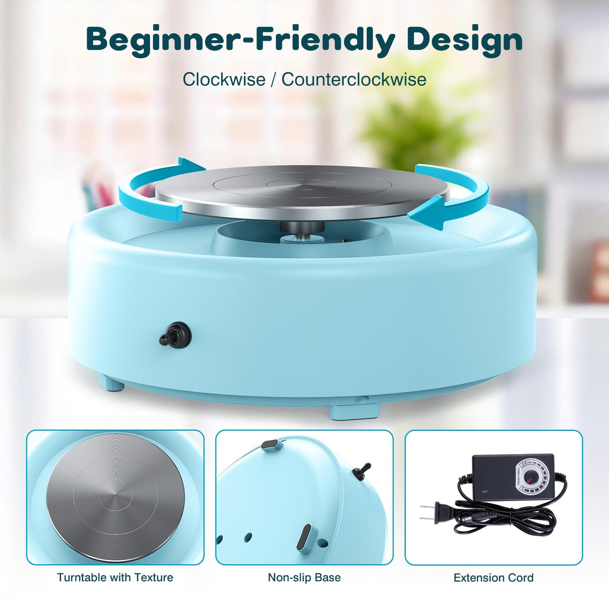 Alldeer Mini Pottery Wheel Machine - 6" Upgraded Clay Wheel for Beginners & Kids, 75W Motor, Adjustable Speed, Low Noise Ceramic Making Kit with 18PCS Sculpting Tools, Ideal for Home DIY Alldeer