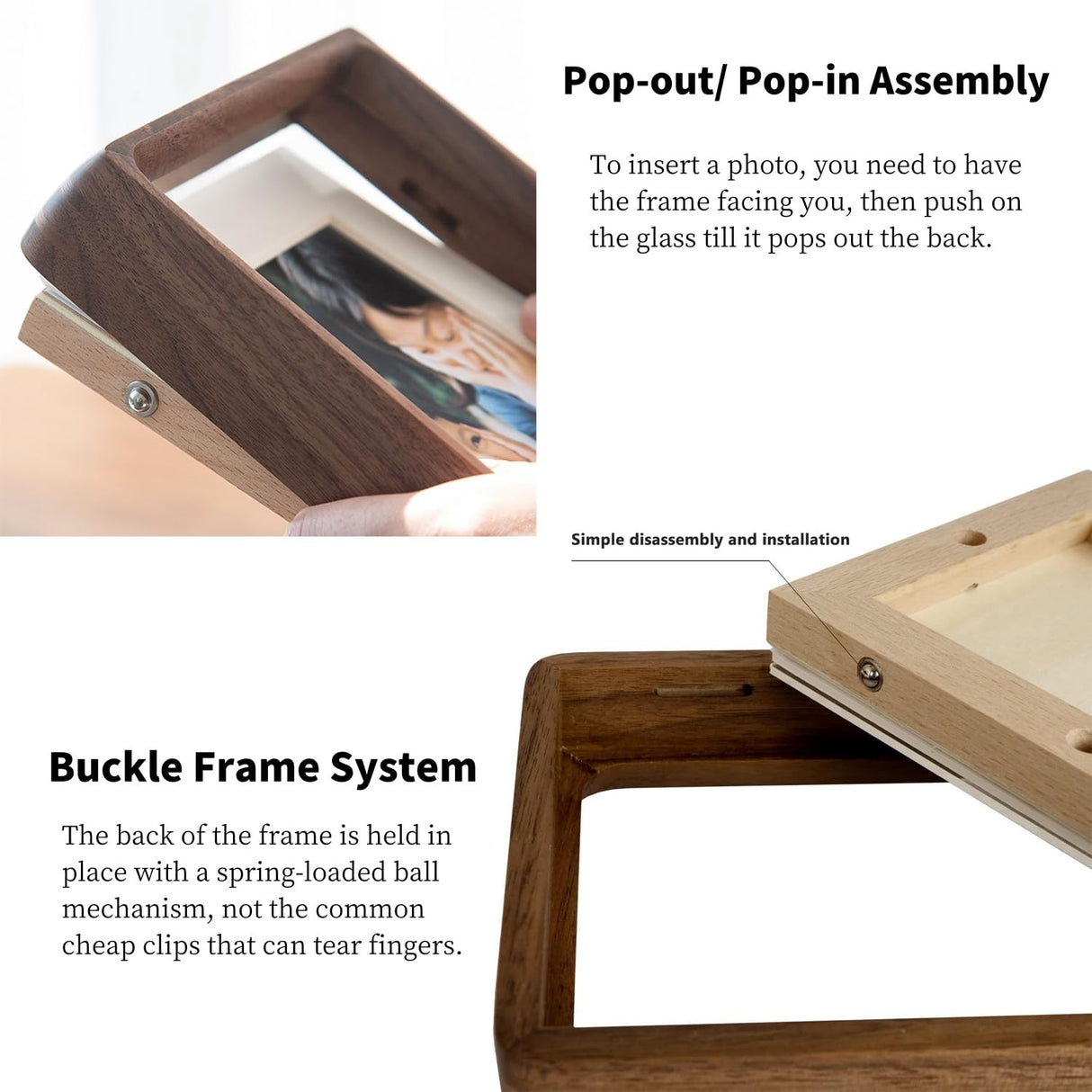 FLECHAZO 6x8 Picture Frame Wood with 5x7 Mat, Natural Solid Walnut Wooden 6 by 8 Photo Frames for Tabletop or Wall Mounting Display FLECHAZO