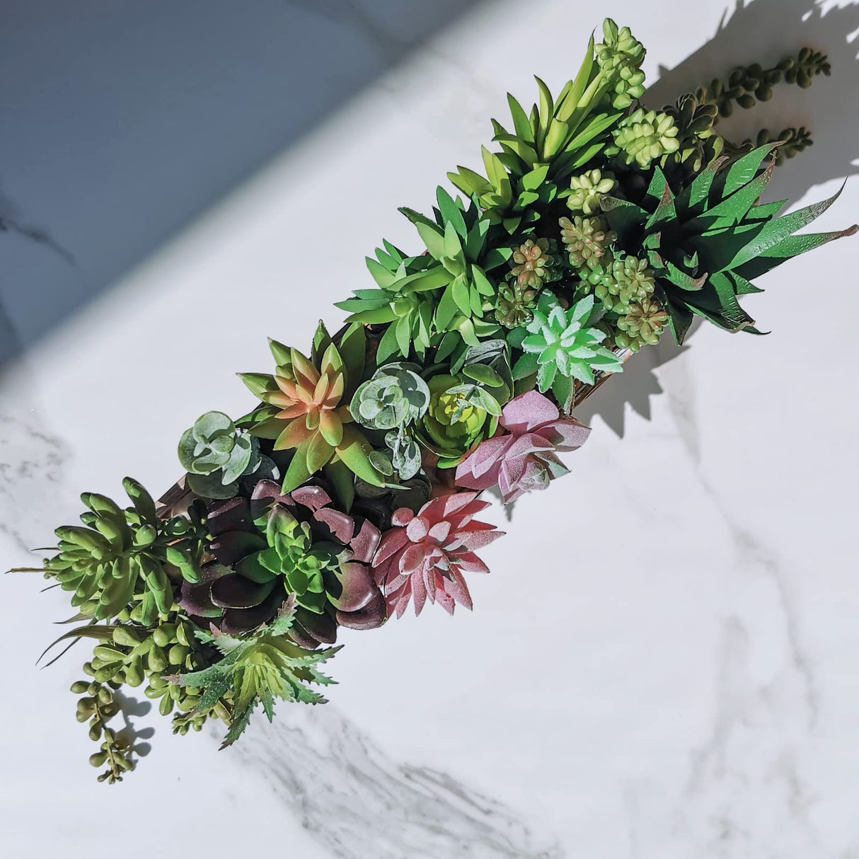 19 Pcs Assorted Artificial Succulents Fake Plants in Rectangular Wooden Pot Succulents Garden in Wood Planter Box Potted Succulents Plants Arrangement for Table Centerpiece Windowsill Greenery Decor Winlyn