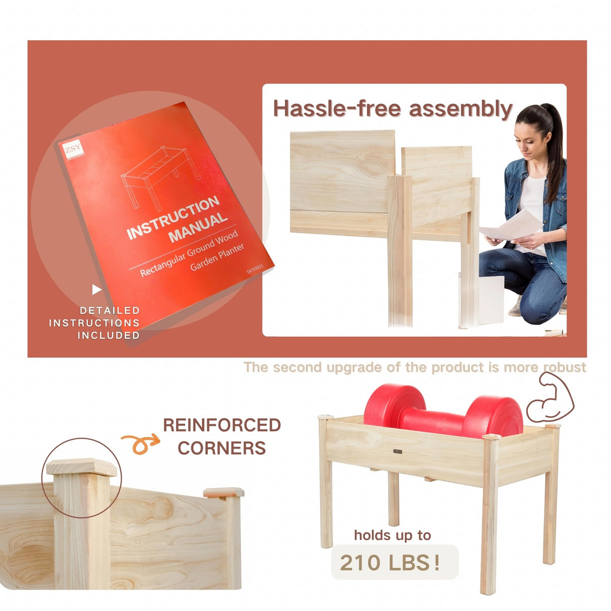 ZSYWODFO 48x24x30in Raised Garden Bed,Wooden Raised Garden Beds Outdoor,Elevated Wooden Planter Box with Legs for Backyard/Patio/Gardener,210lb Capacity-Natural ZSYWODFO