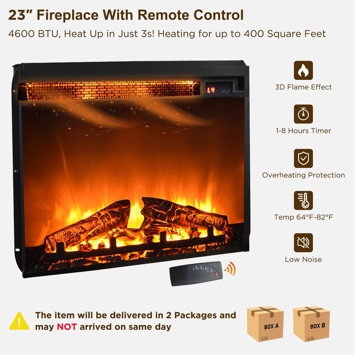 OKD Farmhouse Fireplace TV Stand for 70 Inch TV, 34" Tall Highboy Entertainment Center w/Electric Fireplace, Rustic Media Console w/Sliding Arched Door for Living Room,Antique White OKD