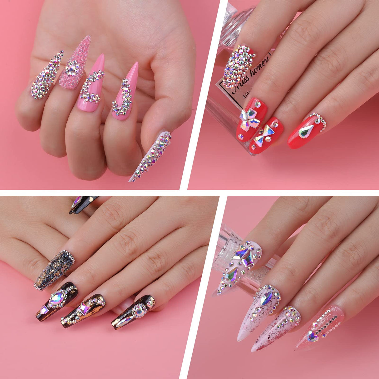 Nail Art Rhinestones Kit HUETFAT 2400pcs Nail Gems Ab Flatback Rhinestones Gems Stones, with Storage Organizer Box/Wax Pencil/Tweezers 6 Sizes (1.5-4.5 mm) for Nail Art Craft (2400pcs) HUETFAT