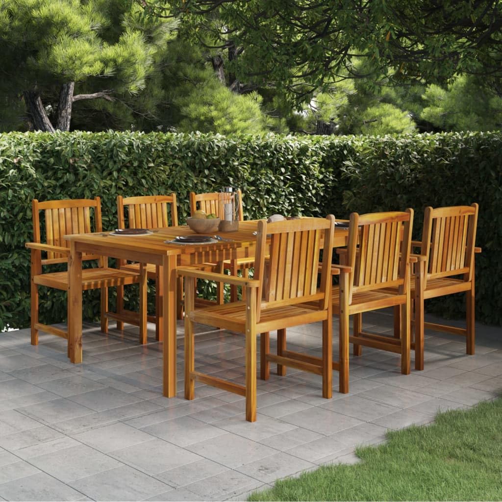 MINERWALL 9 Piece Patio Dining Set Solid Wood Acacia,Acacia Wood Dining Set with Umbrella Hole for Outdoor Garden Patio, Brown MINERWALL