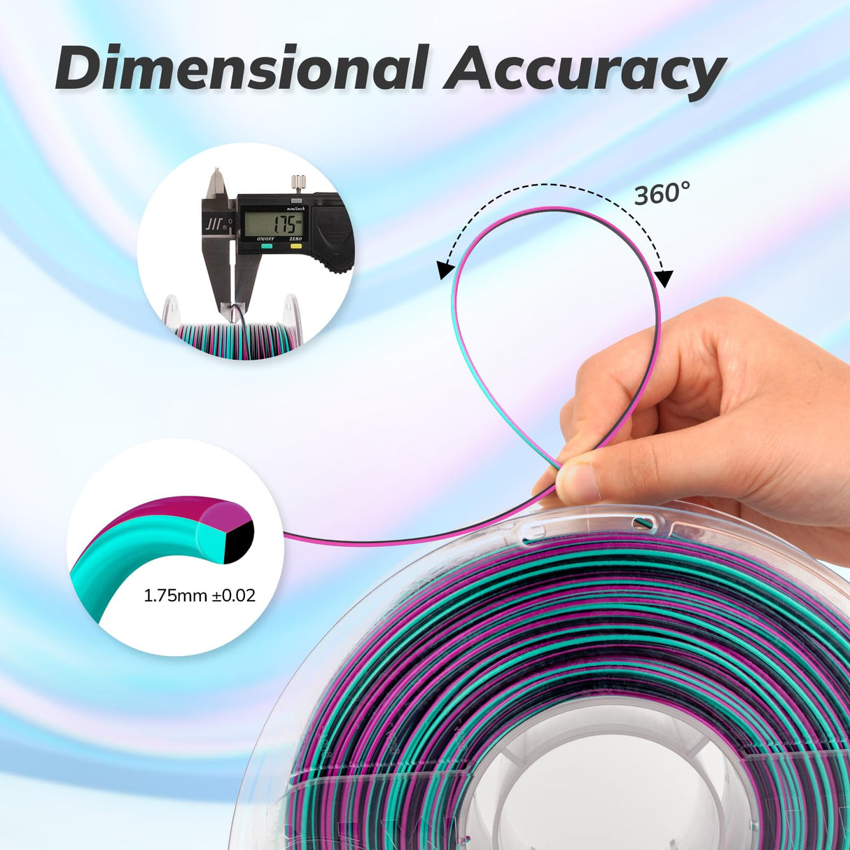 AMOLEN Silk PLA 3D Printer Filament, Shiny Multicolor Rainbow PLA Filament 1.75mm, Fast Color Change PLA 3D Printing Filament for Most FDM 3D Printer, Black Turquoise Magenta, 1kg (2.2lbs) AMOLEN