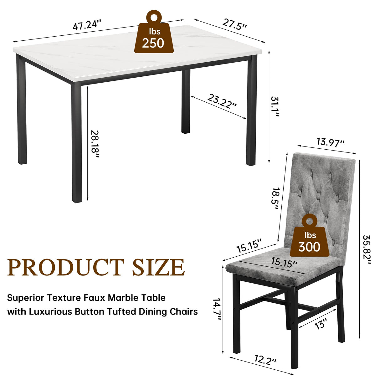 Hooseng Dining Table Set for 4, Faux Marble Small Kitchen Table Chairs Set of 4 with Luxurious Button Tufted Dinner Chairs for Kitchen and Dining Hooseng