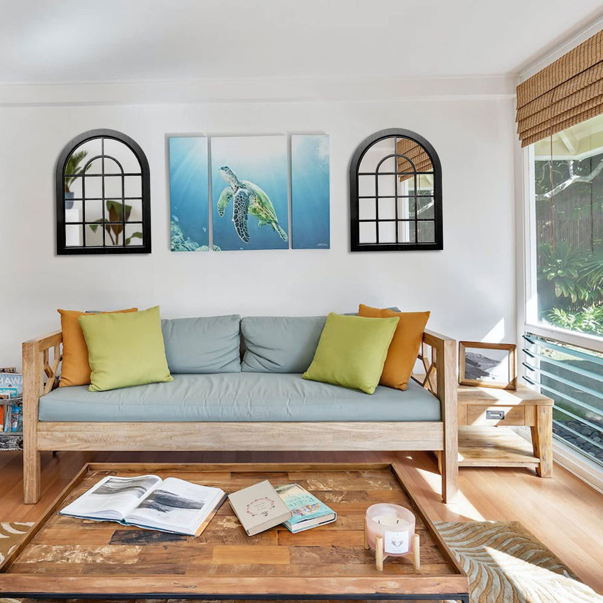 ZEXUIRU 2PCS Arched Window Wall Mirror,Rustic Farmhouse Accent Mirror, Wood Framed Entry Mirror for Living Room,Bathroom,Bedroom,Kitchen,15.7x11.8 Inches ZEXUIRU