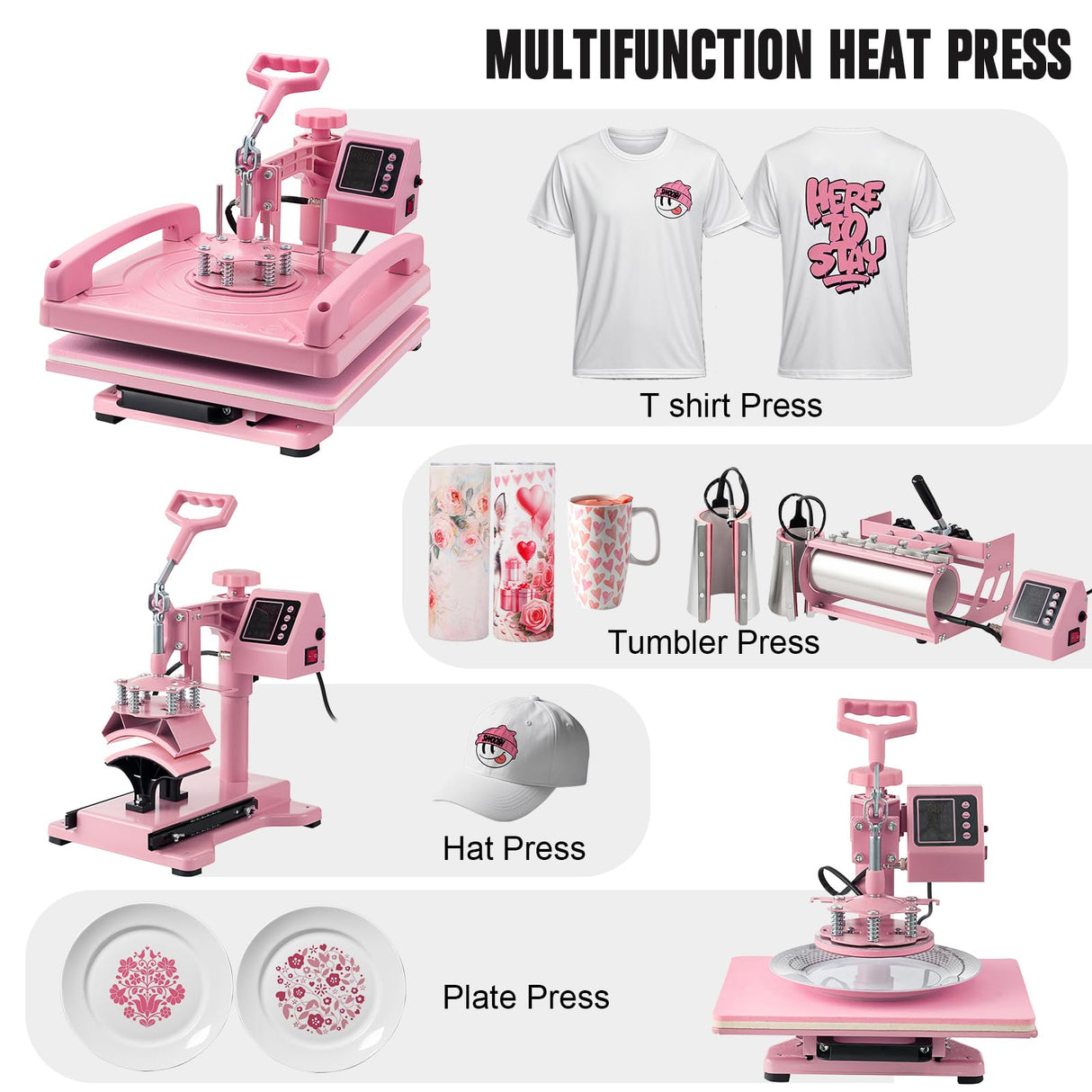 Hitgrand Heat Press Machine 15x15 inch, Heat Press Machine for T-Shirts, 8 in 1 Heat Press with 30 OZ Tumbler Press, Combo Tumbler Heat Press Machine Sublimation for Hat Cap Mug Plate Hitgrand