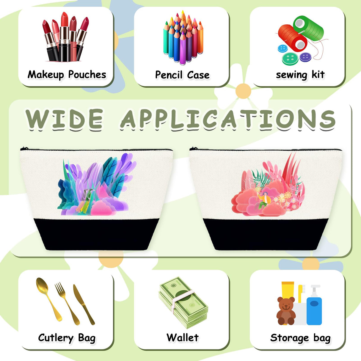 Beclumas 10 Pack 9"x 5.5" Sublimation Blanks Cosmetic Bags,Pencil Bag, Bulk Multi-Purpose DIY Heat Transfer Makeup Bags with Zipper for DIY Crafts Travel and Toiletry Bag Beclumas