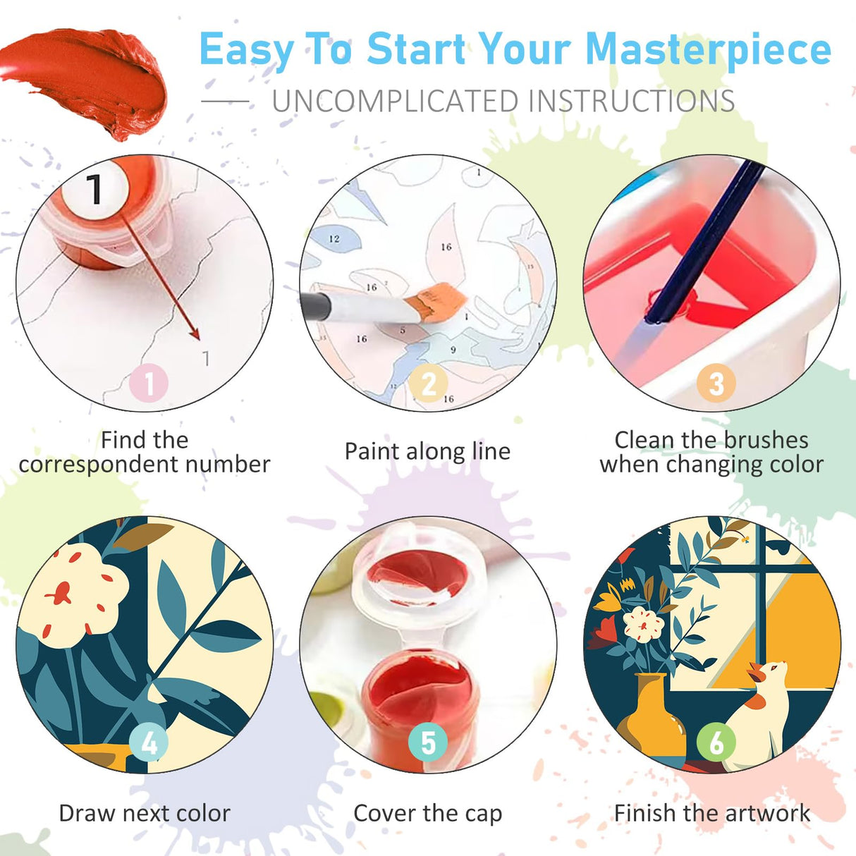 6 Pack Paint by Numbers Kit for Adults Beginners - 10x14 Inch Cat Adult Paint by Number Kits on Canvas, Cat DIY Acrylic Oil Number Painting Kits for Adults, Perfect for Gift Home Wall Decor Offito