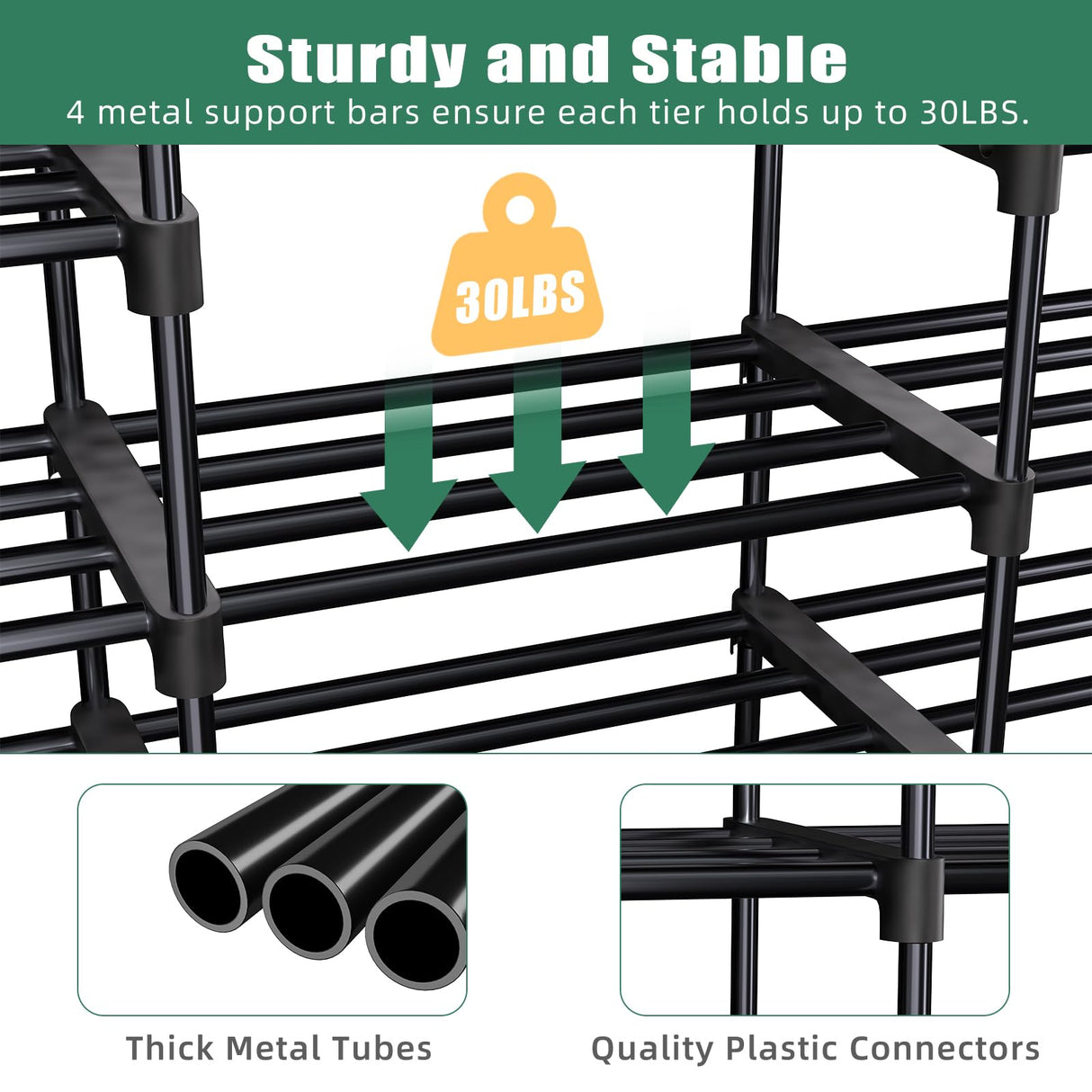 Simple Trending 8-Tier Shoe Rack Large Capacity 64 Pairs Tall Shoe Shelf, Sturdy Metal Shoe Organizer for Entryway, Closet, Bedroom, Black Simple Trending