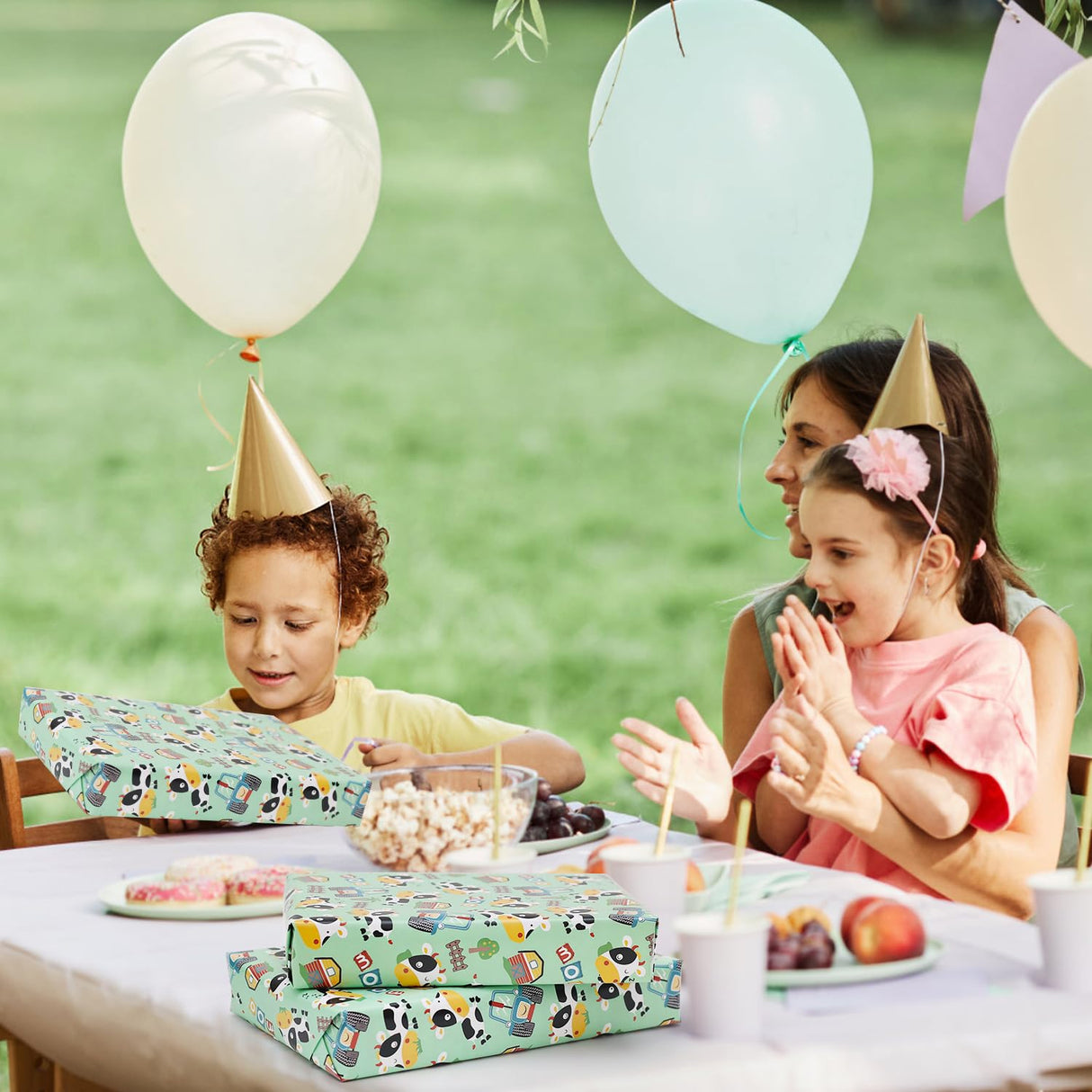 NEPOG Farm Cow Wrapping Paper for Boys Girls Kids, Cute Cow Farmhouse Tractor Farm Theme Design Green Birthday Paper 6 Sheets Folded Flat 20x28 inches per Sheet for Birthday Party Baby Shower NEPOG