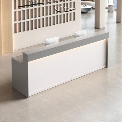 Nuipesn Modern Reception Desk Front Desk with LED Strip Lighting, Lockable Drawers, and Versatile Storage for Office, Checkout (Gray/Regular Type, 86.61" L*23.62" W*39.37" H)