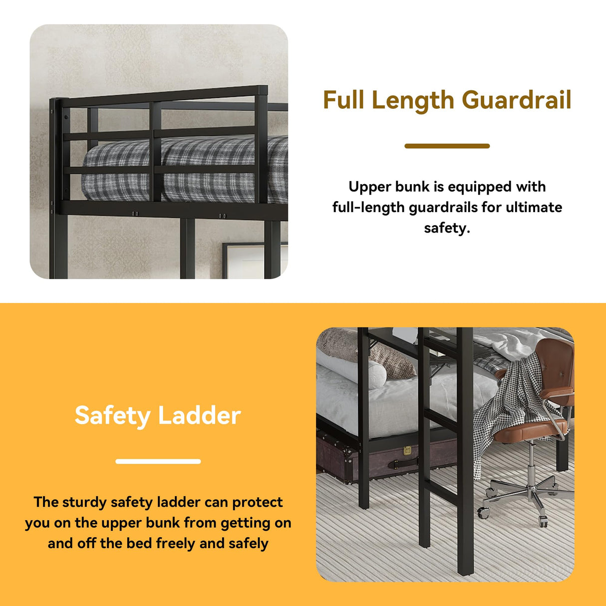 KT Rolster Bunk Bed Frame with Built-in Wardrobe King Over Twin XL Size, Metal Loft Bed with Foldable Desk and Storage Shelf, Black Bunk Beds King Size for Adults Teen Kids, No Box Spring Needed KT Rolster