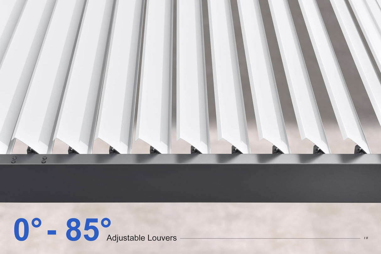 PURPLE LEAF Louvered Pergola 10' x 12' Outdoor Aluminum Pergola with White Adjustable Rainproof Roof Grey Frame Hardtop Gazebo for Patio Deck Garden PURPLE LEAF