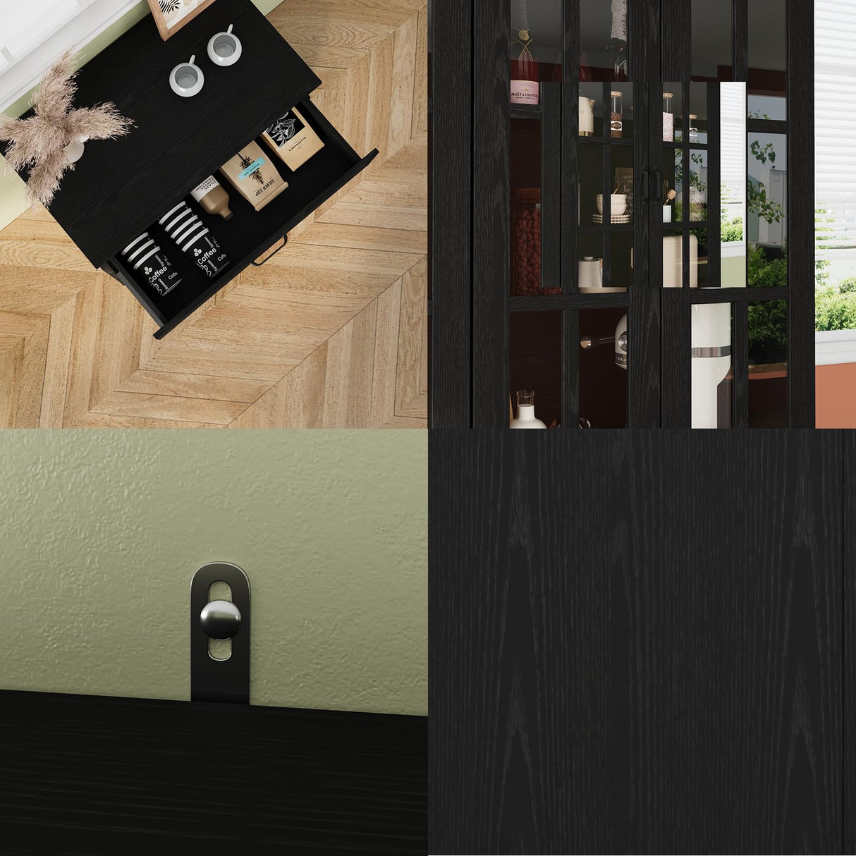 VOWNER TV Stand for TVs up to 75", 4-Piece TV Hutch with Cabinets, Entertainment Center with Bookshelves, Modular TV Console for Living Room, 2D+2H (Black, 111.12" W) VOWNER