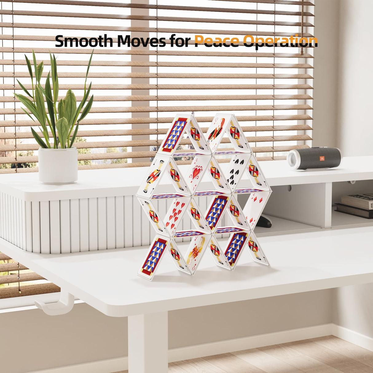 JOY worker Height Adjustable Electric Standing Desk with Storage Shelves, 48 Inch Table with Built-in Monitor Stand, Sit Stand Desk with 2 Hooks for Home Office, White JOY worker