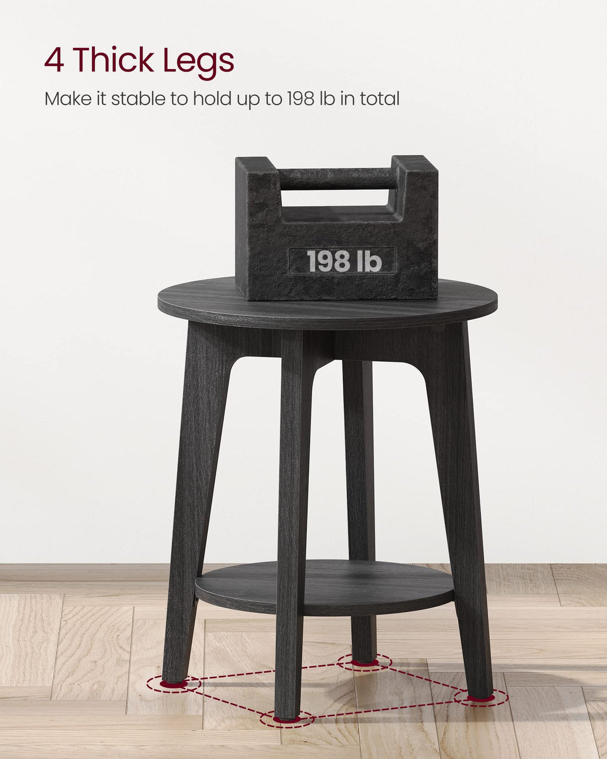 VASAGLE Side Table, Small Round End Table with Lower Shelf, Nightstand for Small Spaces, Living Room, Bedroom, Charcoal Gray ULET283T22 VASAGLE