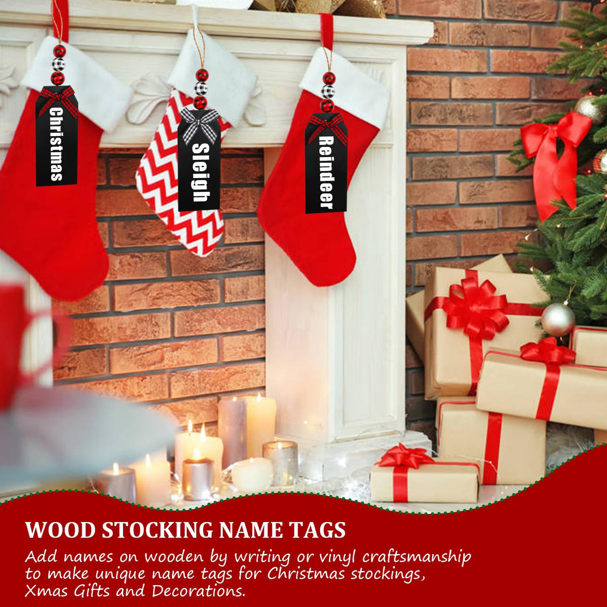 DIYASY 12 Pack Christmas Stocking Name Tags, Personalized Wooden Haning Tags Farmhouse Stocking Sign Unfinished Blank Chalkboard Tags with Wood Beads, Bows, Hemp Rope & Needle DIYASY