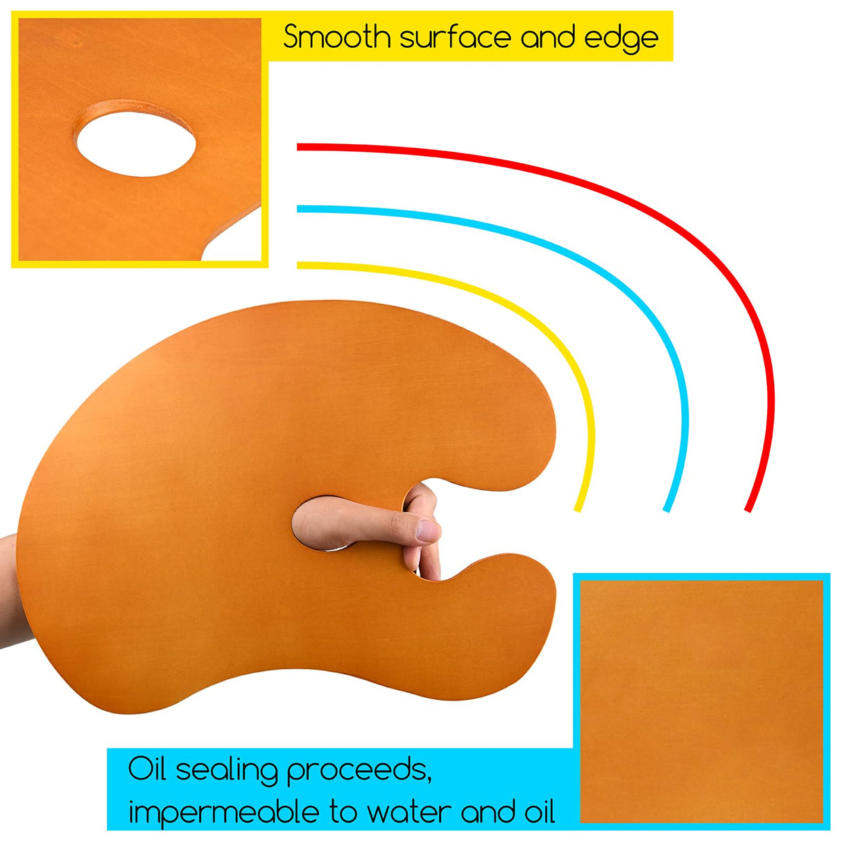 MEEDEN 2 Pack Wood Paint Palette Oil Finished, Acrylic Paint Palette 15.7"x11.8", Oil Paint Palette, Painting Palette, Art Palette, Artist Palette with Ergonomic Large Thumb Hole, Oval Shape MEEDEN