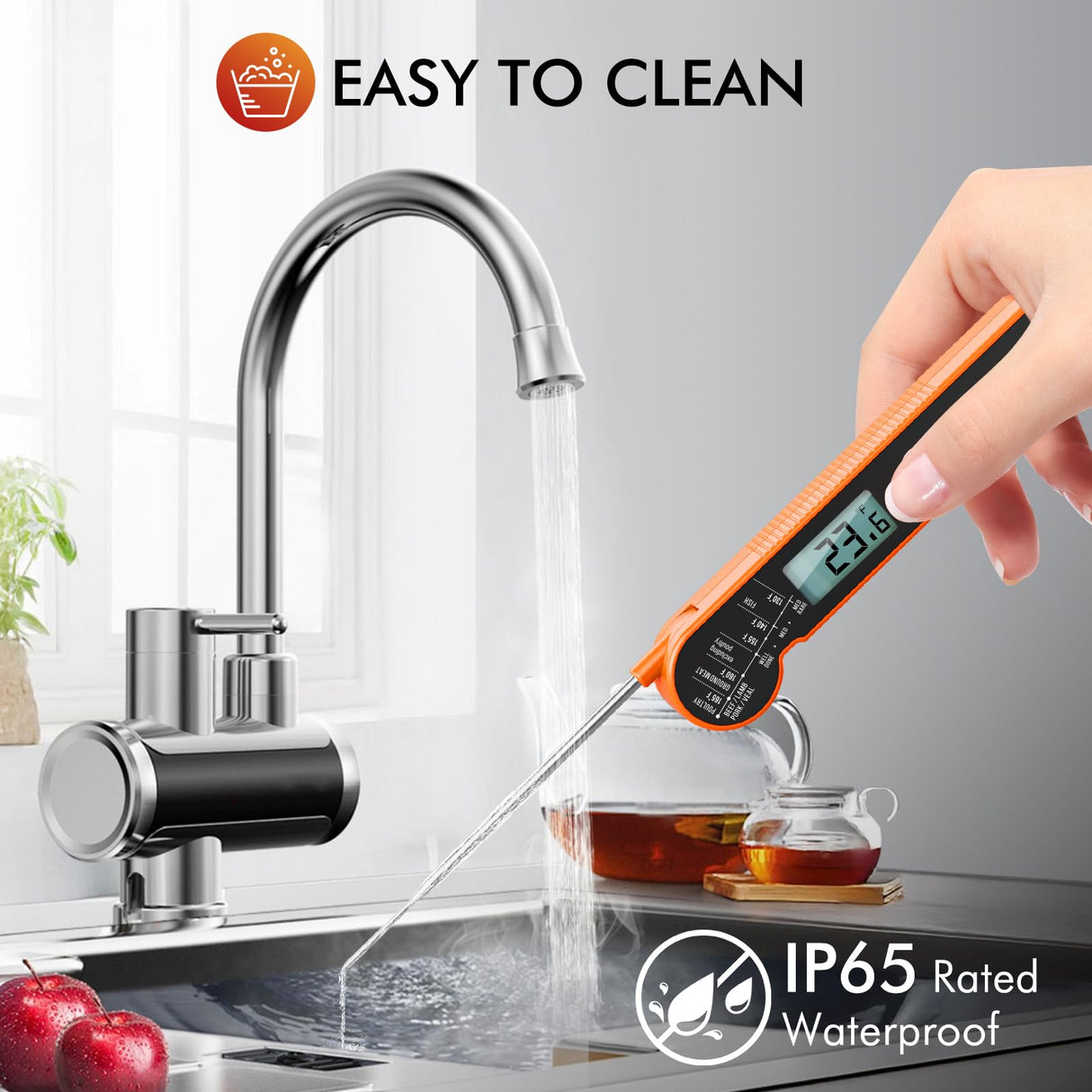 CaloriMastery Meat Thermometer Digital with Backlight, Calibration & Hold Function, IP65 Waterproof Food Thermometer for Cooking, Outdoor Grilling, Candy Making CaloriMastery