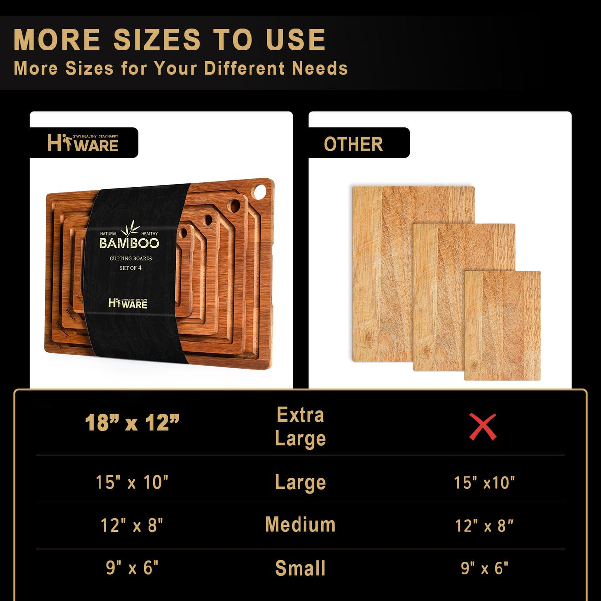 Hiware Extra Large Wood Cutting Boards - Heavy Duty Bamboo Cutting Boards for Kitchen Meal Prep & Serving, Cutting Board with Juice Groove, Thick Wooden Chopping Board, Pre Oiled, Set of 4 HIWARE