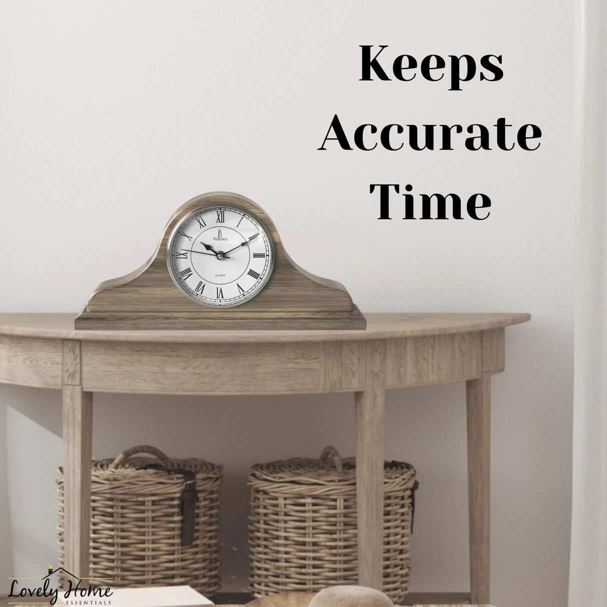 Mantel Clock Battery Operated - Grey Ash Wooden Farmhouse Mantle Clock for Living Room Decor Above Fireplace, Office, Shelf & Home Décor Gift 15x7.5 - Silent Wood Mantel Clock for Living Room Table Lovely Home Essentials