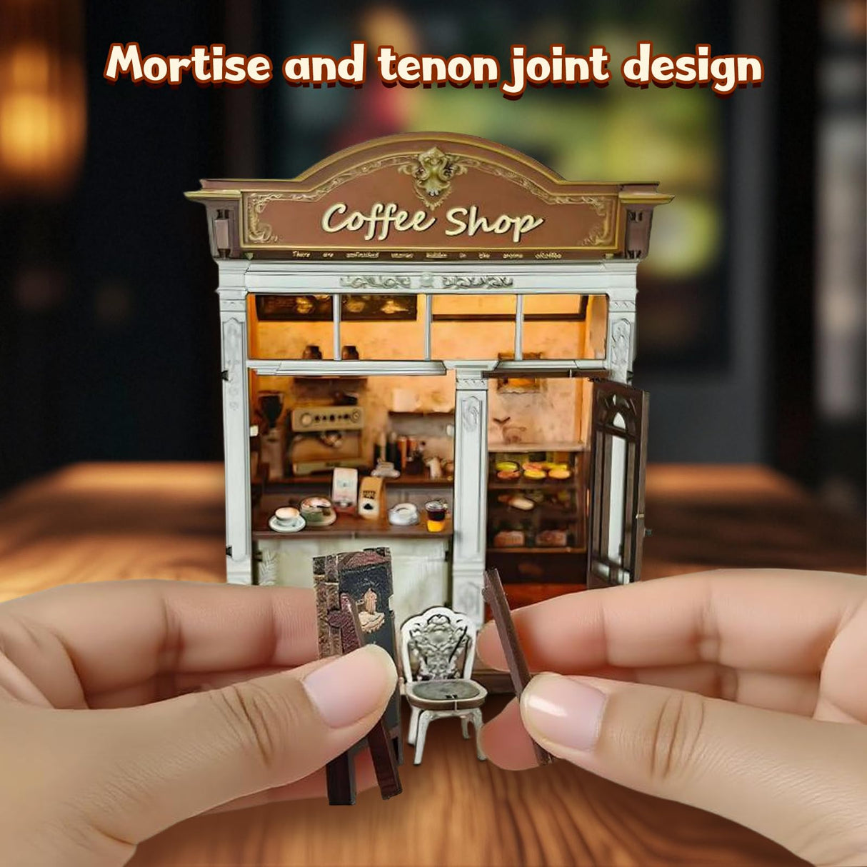 DIY Miniature House Kit, Coffee Shop Book Nook Kit, Mini Building Kit, Dollhouse Kit for Adults and Teens, 3D Wooden Puzzles with LED Light, Craft Kit for Family and Friends(Retro Coffee Shop) ANTREATU