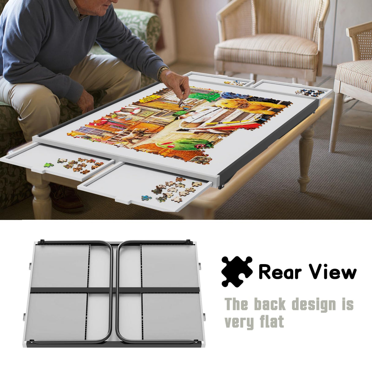 Puzzle Table 1500pcs,Jigsaw Puzzle Table Metal,Puzzle Table with Drawers,Puzzle Board with Legs,Grey and Black Color,Puzzle Tables for Adults with Drawers,Jigsaw Puzzle Board with Drawers Doerpuz