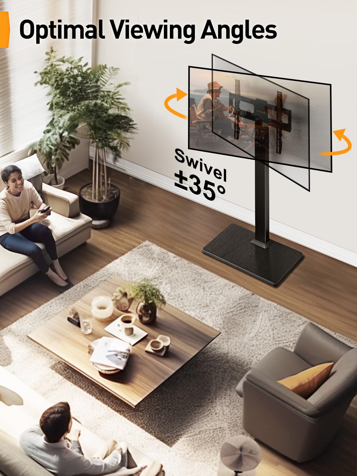 Perlegear Floor TV Stand with Mount for 32-70 inch TVs up to 88lbs, Floor Standing TV Stand with 9 Height Adjustment, Swivel TV Stand for Living Room with Wood Base, Max VESA 400x400mm, PGFS09 Perlegear