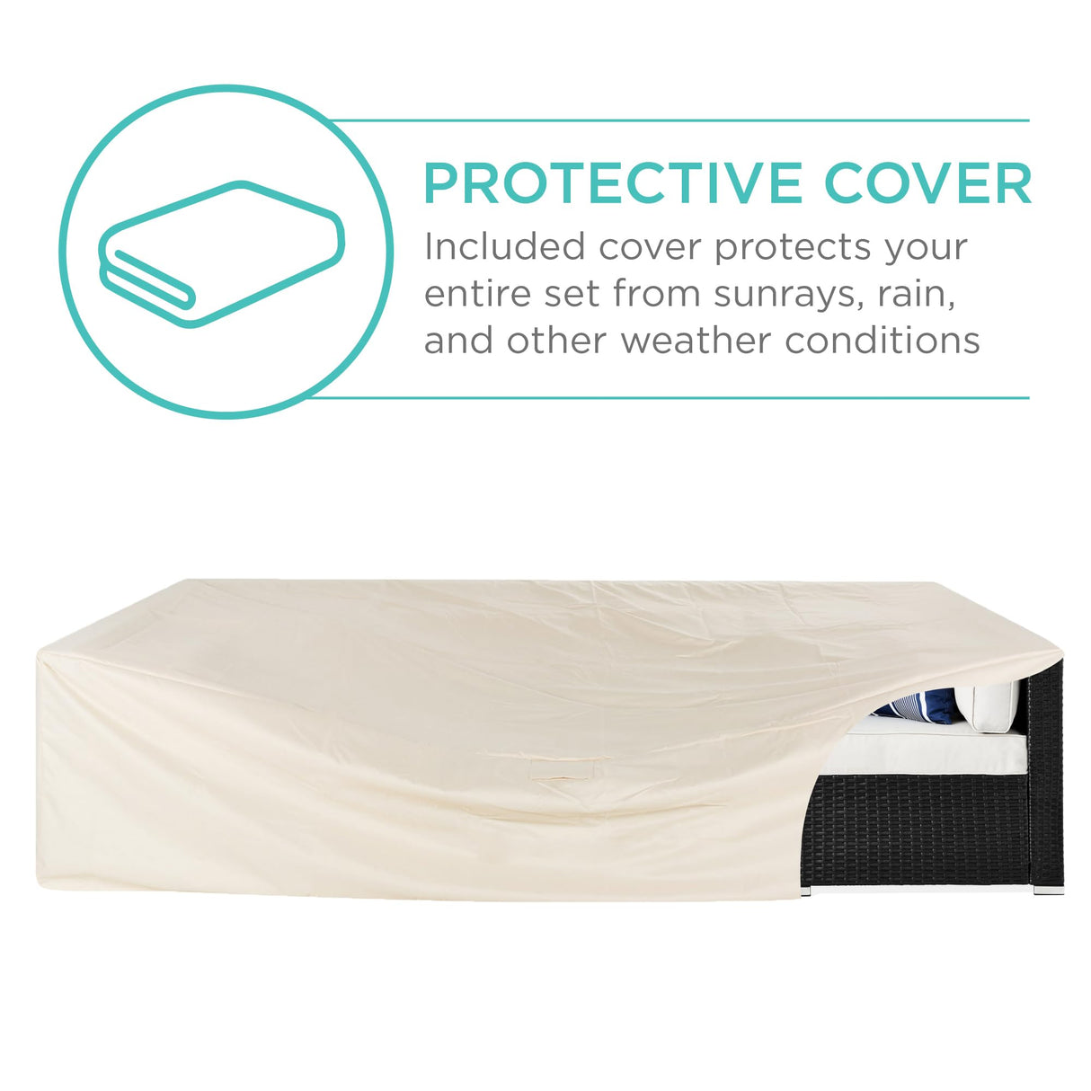 Best Choice Products 7-Piece Modular Outdoor Sectional Wicker Patio Conversation Set w/ 2 Pillows, Coffee Table, Cover Included - Black/White Sand Best Choice Products