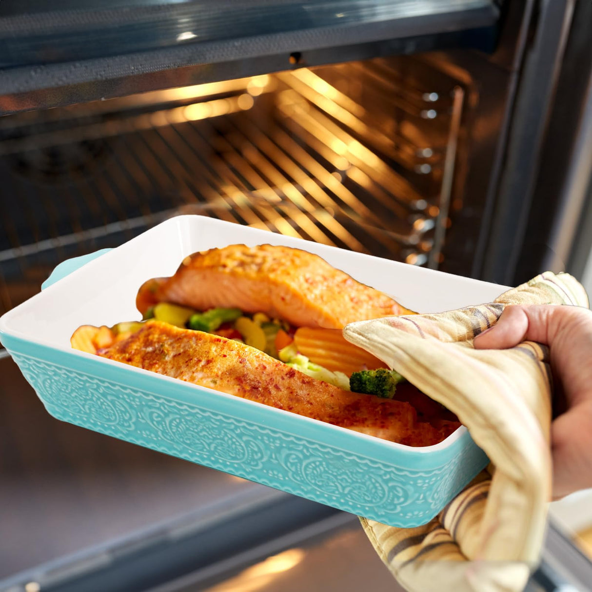 SOUJOY Set of 3 Porcelain Bakeware Set, Casserole Dishes for Oven, Rectangular Baking Dishes with Handles, Lasagna Pan for Cooking, Kitchen, Cake Dinner, Wedding Gift, Banquet and Daily Use SOUJOY