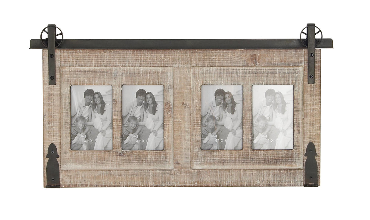 Deco 79 Wood 4 Slot Wall Photo Frame with Metal Accent, 26" x 1" x 14", Brown, SMALL SIZE Deco 79