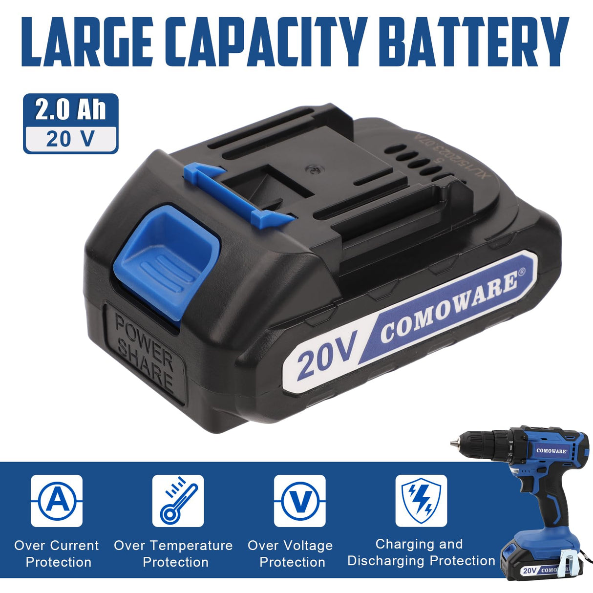 COMOWARE 120 Pcs Home Tool Kit with Drill, 20V Power Tool Combo Kits with 2.0 Ah Li-ion Battery & Charger, 25+1 Clutch, Tool Sets for Men, Household Tool Set for Garden Office Home Repair, Blue Case COMOWARE