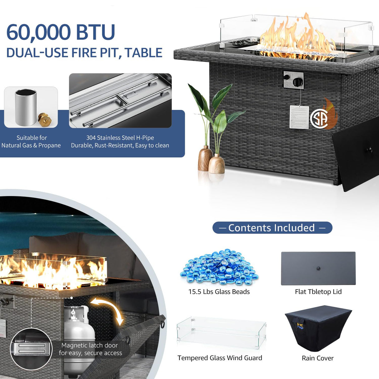 NICESOUL 11 Piece Outdoor Furniture Set with Firepit, Luxury Big 10-Person Patio Sectional, Chill 29.3'' High-Back Backyard Seating Area, All-Weather Rattan Couch Set for Outside, Deck, Dark Grey NICESOUL