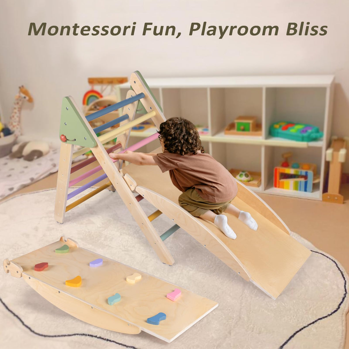 aiwo Pikler Triangle Set 5in1 Montessori Toddler Climbing Toys Indoor, Climbing Toys for Toddlers 1-3 Inside, Baby Climbing Gym Toddler Climber Indoor Playground aiwo