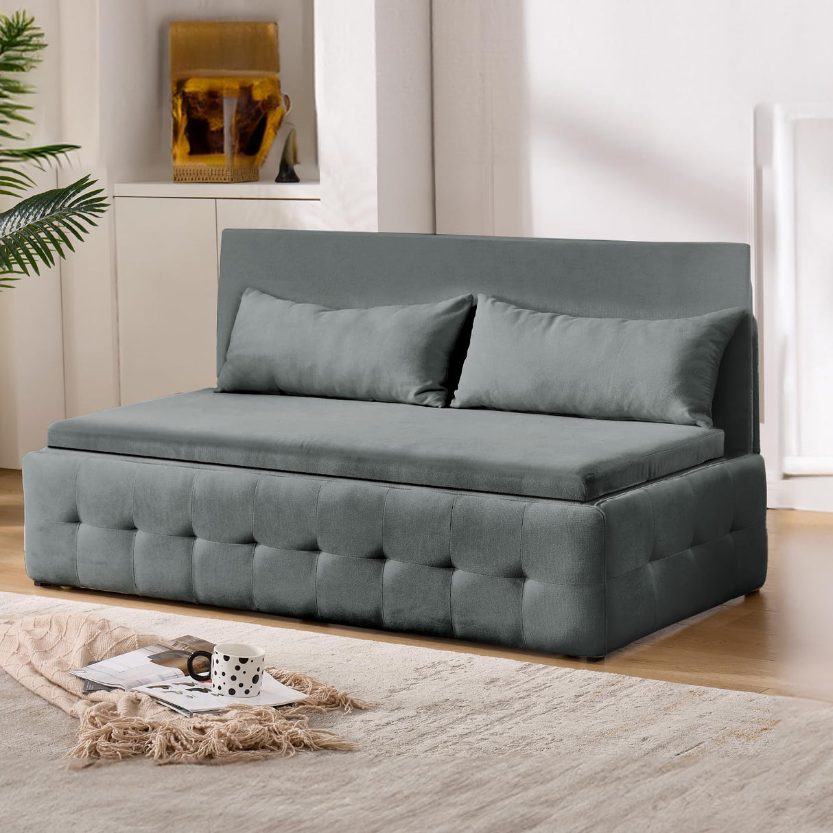 HOMNSO Convertible Queen Sleeper Sofa Bed,2-in-1 Futon Sofa Bed,Loveseat Sleeper Sofa Couch with pullout Bed for Living Room, Bedroom, Balcony, RV, Dark Gray HOMNSO