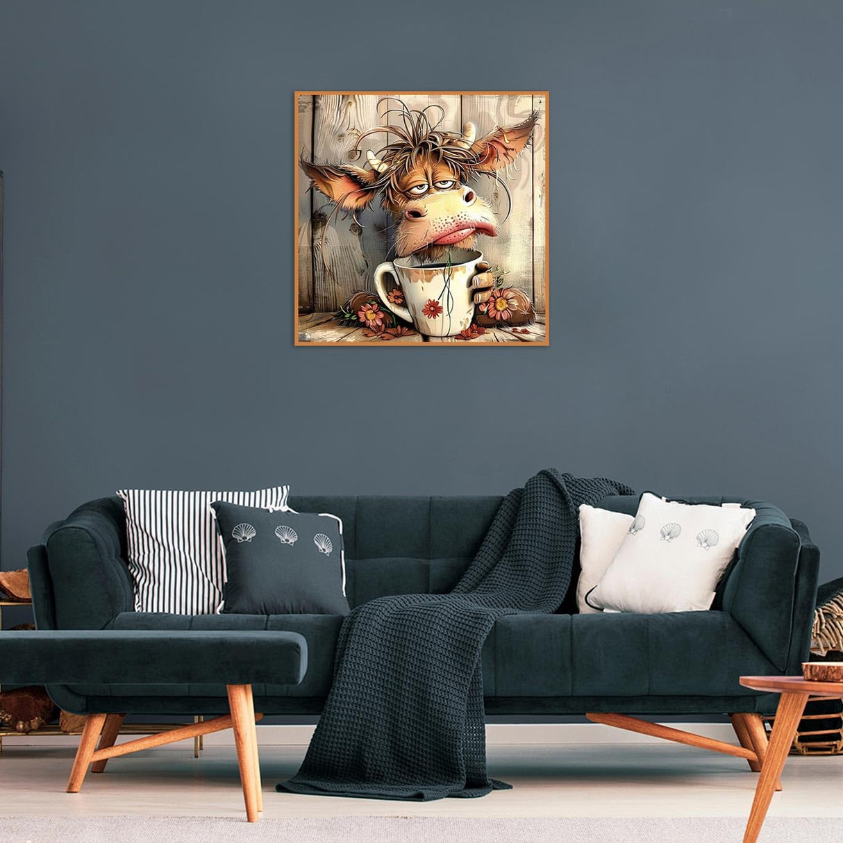 nekpiahu Cow Diamond Art Painting Kits for Adults,Diamond Painting Kits for Beginners 5D Animal Full Drill Diamond Dots,A Cup of Cafe in The Morning Gem Crafts for Adults Home Decor 12x12inch nekpiahu