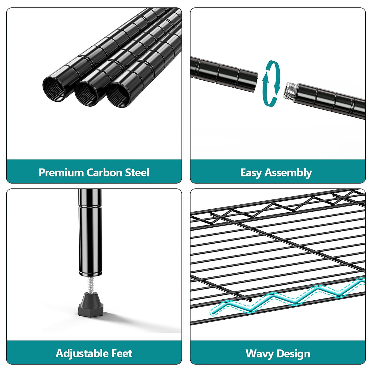 IZEUK 4-Tier Heavy Duty Steel Storage Shelves, Metal Shelf Wire Shelving Rack for Pantry, Kitchen, Garage, or Office Organization (29.5" W x 13.7" D x 47.2" H, 1000LBS, Black) IZEUK