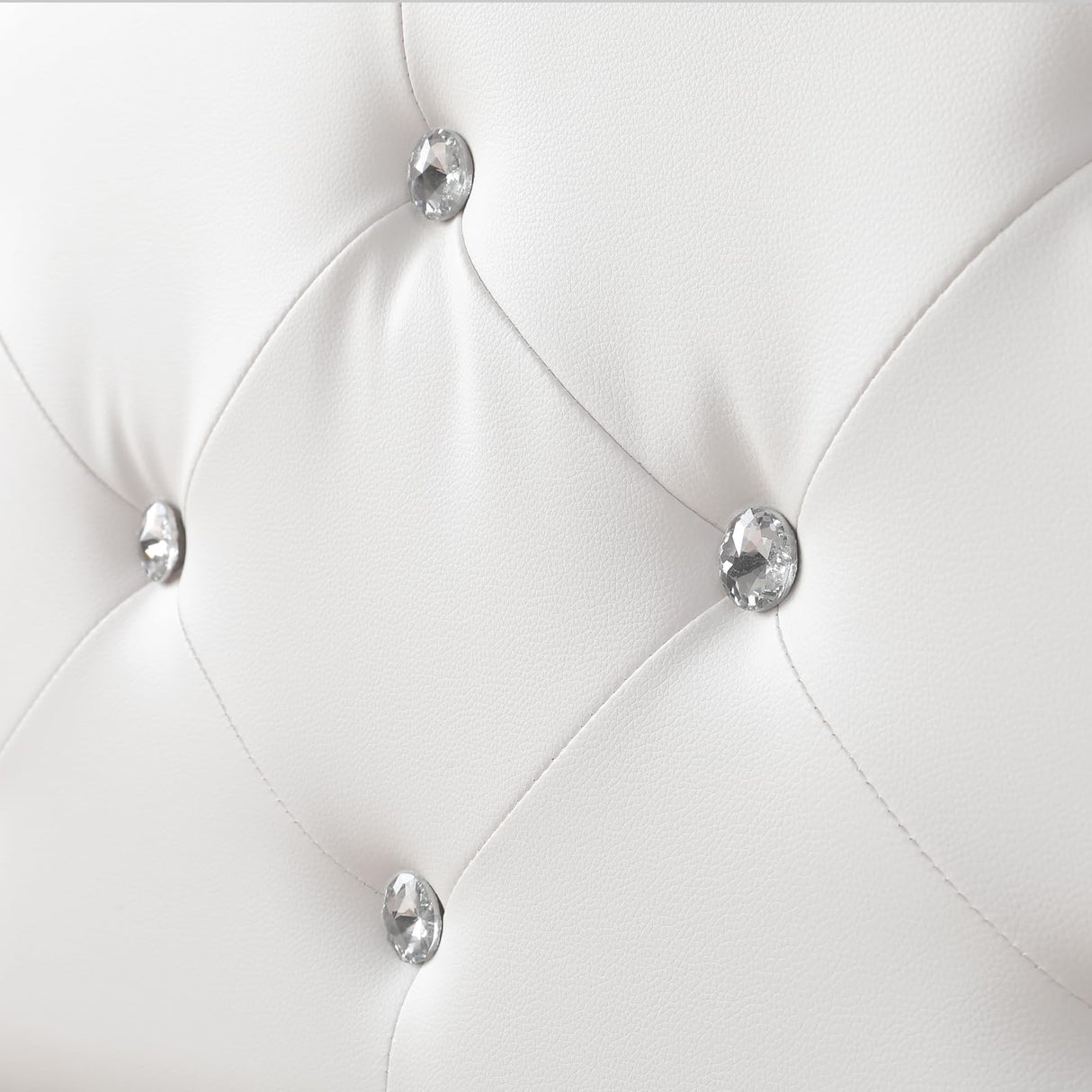 Keyluv Modern Upholstered Queen Bed Frame with LED Lights, Faux Leather Low Profile Platform Bed Frame, Adjustable Crystal Button Tufted Headboard, Strong Wood Slat Support, Easy Assembly, White Keyluv