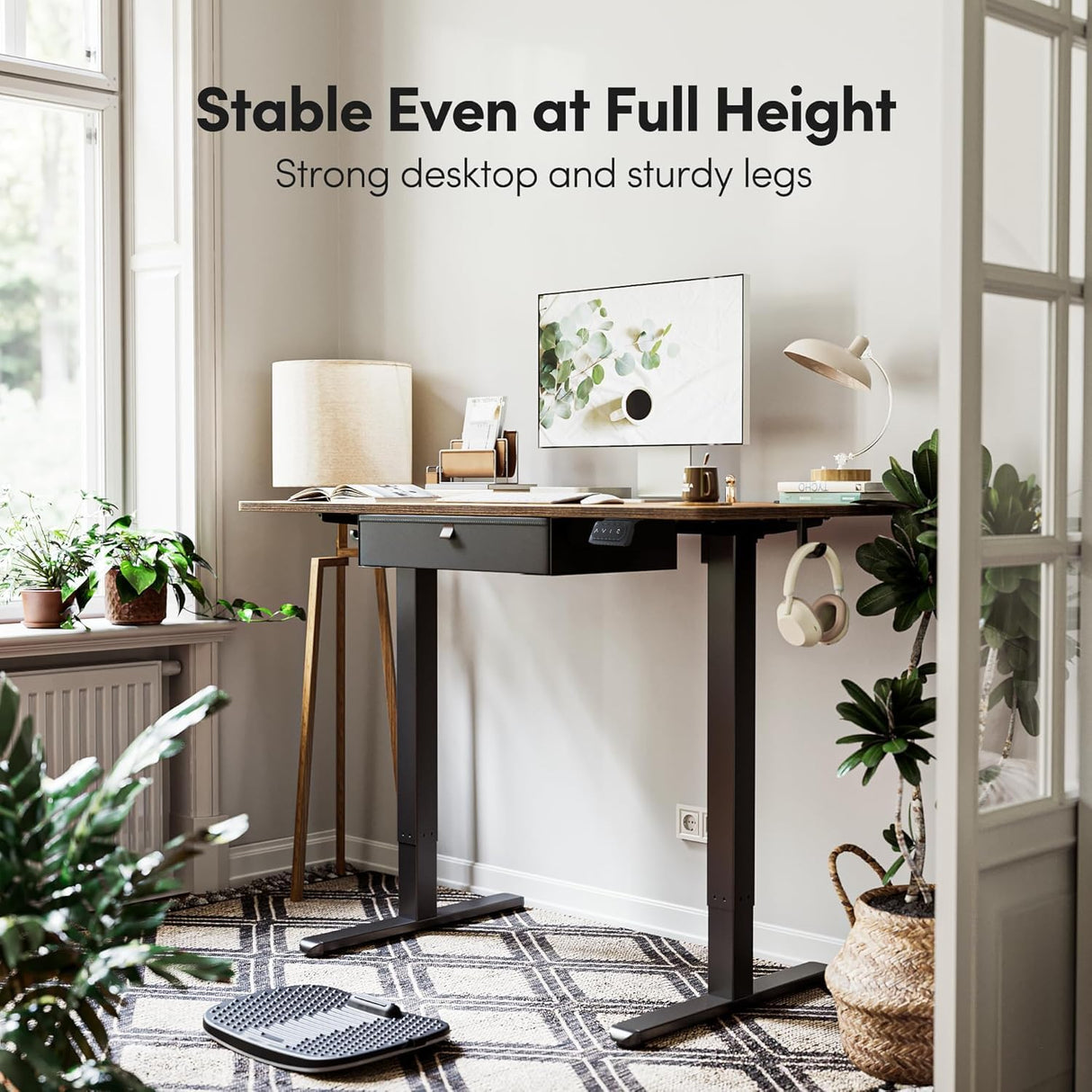 BANTI 48x24 Inches Electric Standing Desk with Drawer, Adjustable Height Sit Stand Desk, Stand Up Home Office Desk, Ergonomic Computer Desk, Rustic Brown BANTI