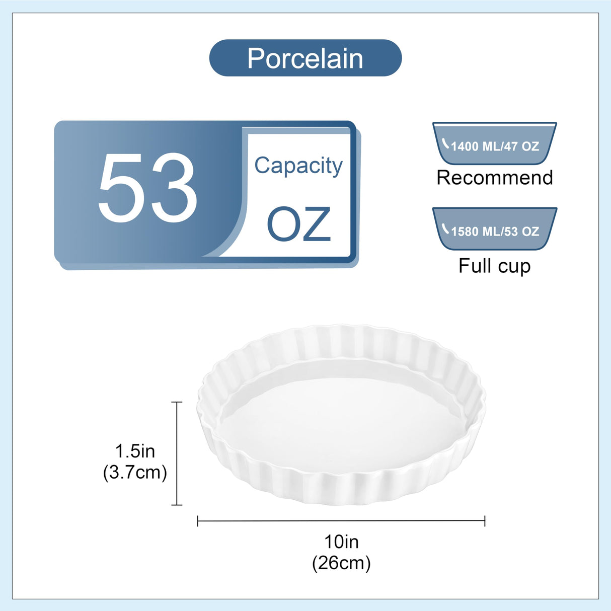 LOVECASA Porcelain Quiche Baking Dish,10 Inch Reusable Pie Pan Quiche Pan, Non-Stick Round Pie Dish, Tart Pan with Ruffled Edge,Pie Pan for Pies | Microwave,Dishwasher,and Oven Safe (White) LOVECASA