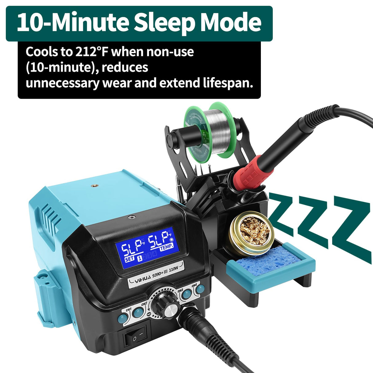 YIHUA 939D+ III EVO Digital Soldering Iron Station Kit 110W High Power with LCD display, 4 Memory Channels, Sleep Mode, Digital Calibration, Solder Wire, Helping Hands, Magnifier, 3 Soldering Tips YIHUA