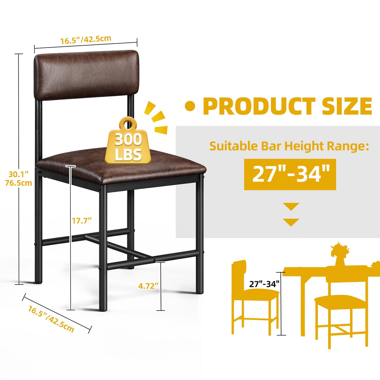 DWVO Dining Room Chairs Set of 4 Brown Upholstered Dining Chairs Modern Kitchen Chairs Faux Leather Restaurant Chairs with Metal Legs for Living Room Kitchen and Dining Room, 4 Pack DWVO