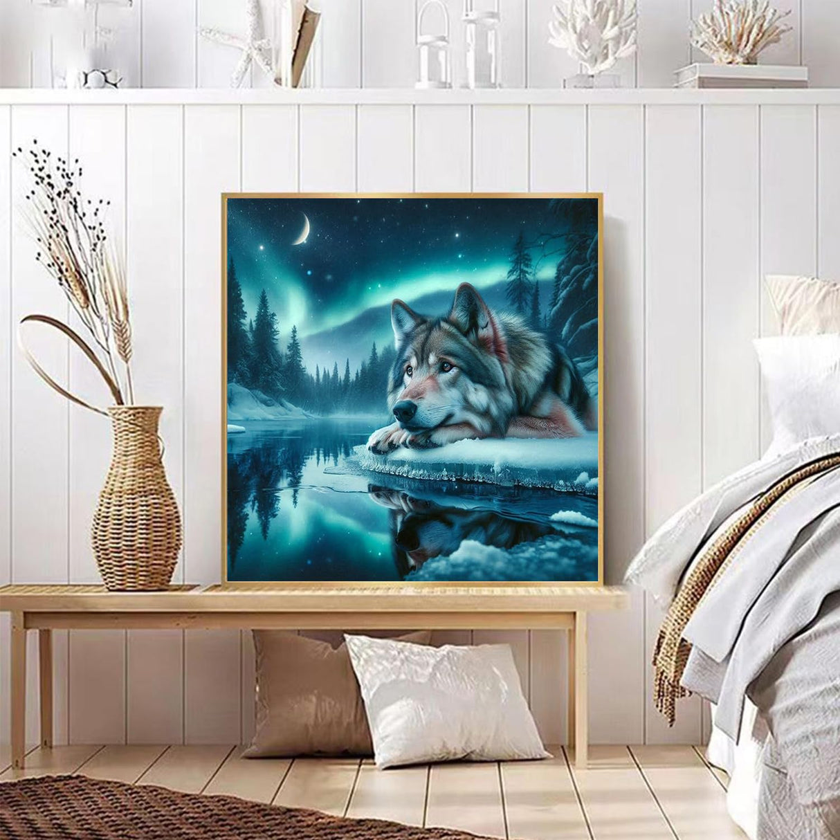 JXDXDJ Wolf Diamond Art Kits for Adults,Aurora 5D Diamond Painting Kits for Beginners,DIY Round Full Drill Winter Diamond Dots Gem Art for Adults,Paint by Pictures Crafts Home Decor 13.78x13.78 Inch JXDXDJ