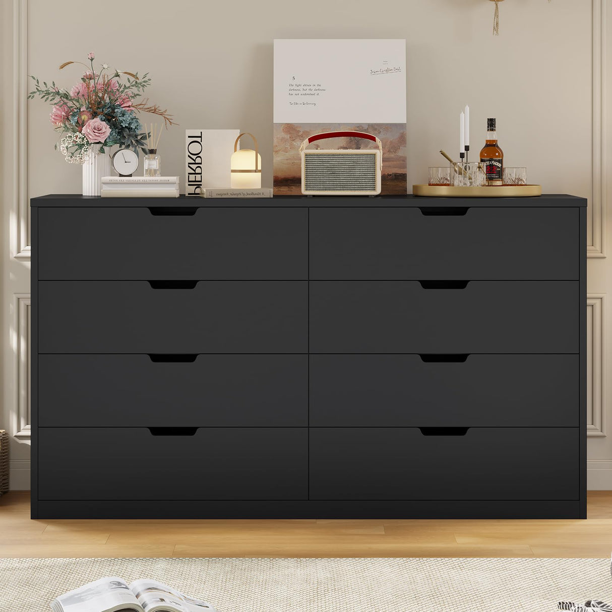 HAUOMS Modern 8 Drawer Dresser, Black Chest of Drawers for Bedroom,Closet Dressers with Drawers for Living Room, Entryway, Hallway HAUOMS